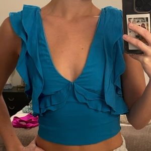 Blue Ruffle Tank
